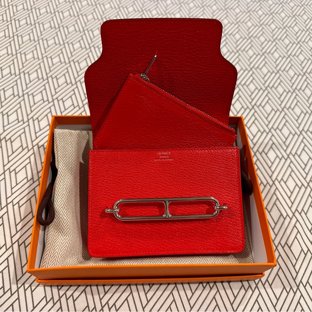 Authentic Hermes Roulis Slim Compact Chèvre Mysore palladium hardware